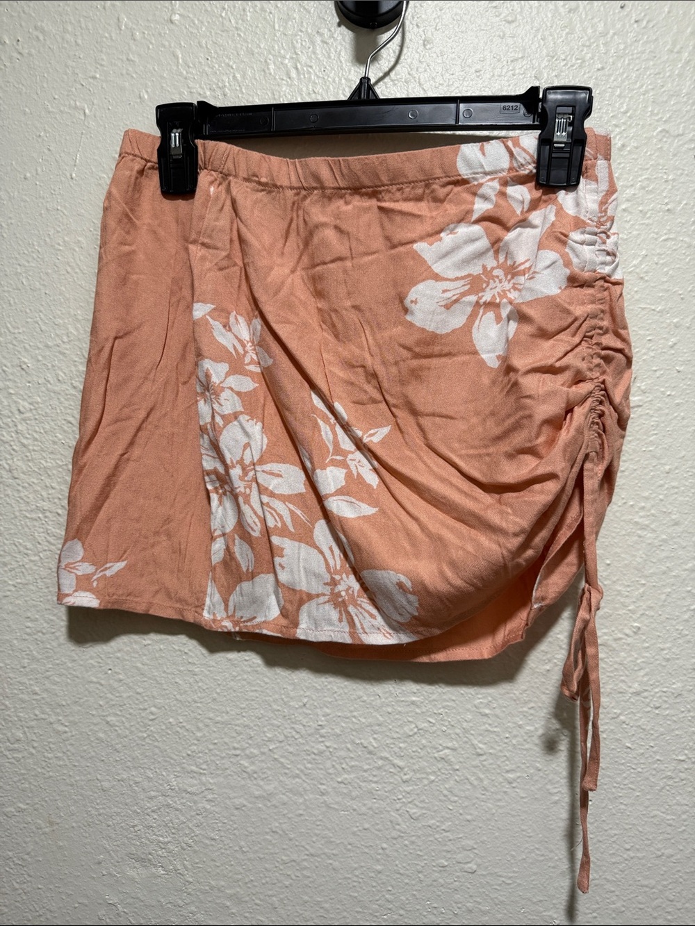 Volcom Peach Floral Side-Ruche Mini Skirt